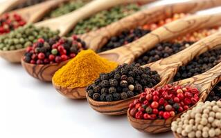 AI generated Array of Brightly Colored Spices Presented on a Pristine White Canvas photo