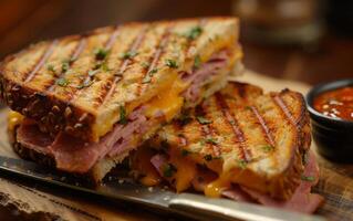 AI generated Grilled Turkey Sandwich and Side Dipping Sauce photo