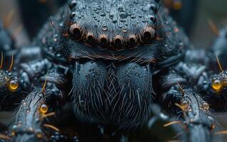 ai generado capturar el intenso detalle de araña ojos mediante macro fotografía foto