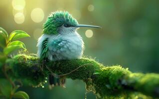 AI generated A Hummingbird Settled on a Mossy Bough photo