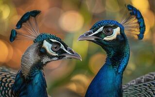 AI generated Pair of Peacocks Amidst the Colorful Autumn Landscape photo