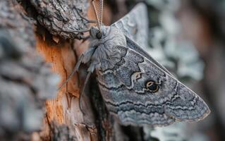 AI generated Macro Shot of a Moth Merged with Tree Bark photo