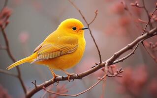 AI generated Gold Feathered Bird on an Autumnal Limb photo