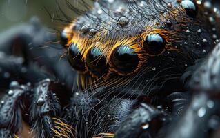 AI generated An Intense Close Up Macro Photograph of Spider Eyes photo