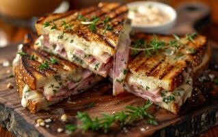 AI generated Cheese and Ham Panini photo