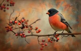 AI generated A Bullfinch Feast on Wintry Berries photo