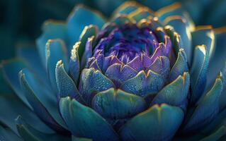 AI generated Detailed View of Artichoke Leaves Glistening with Dew photo