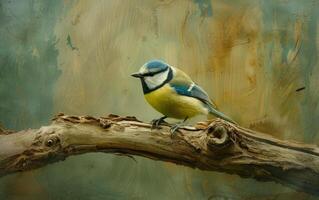 AI generated A Delightful Blue Tit Poses on a Rugged Branch photo