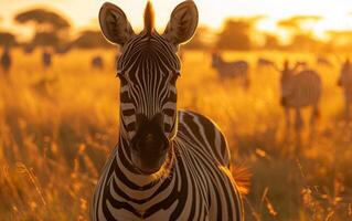 AI generated Golden Hour Glow A Portrait of a Zebra photo