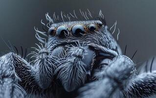 ai generado un cerca arriba macro Disparo de un araña ojos foto