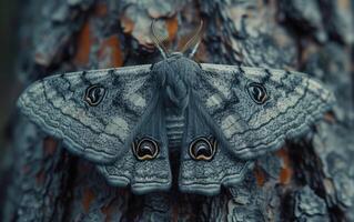 AI generated Detailed View of a Moth Camouflaged Against Tree Bark photo