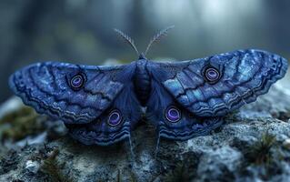 AI generated Regal Blue Moth Featuring Eye Like Markings photo