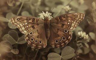 ai generado inmortalizando el tranquilo encanto de un sepia mariposa foto