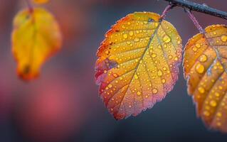 ai generado detallado observación de abedul hojas mudado a otoño tintes foto