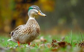 ai generado un detallado imagen de un Pato con un reluciente verde cabeza foto