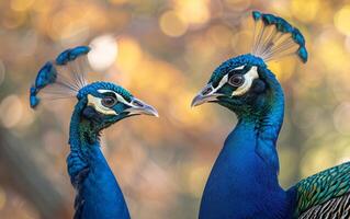 AI generated Peacocks Flourishing in the Vibrant Autumn Scenery photo