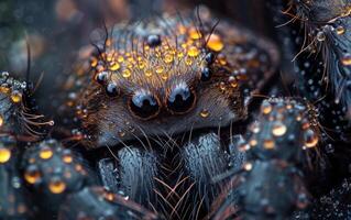 AI generated An Intense Close Up Macro Photograph of Spider Eyes photo