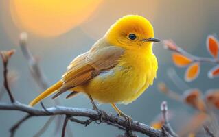 AI generated Gilded Bird Atop an Autumn Branch photo