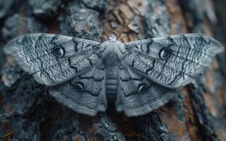 AI generated Detailed View of a Moth Camouflaged Against Tree Bark photo