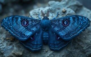 AI generated Noble Blue Moth with Eyeball Motifs photo