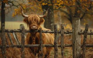 AI generated Highland Heifer Peeking Past the Fence photo