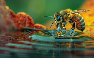 ai generado un abeja tomando un descanso en un hoja foto