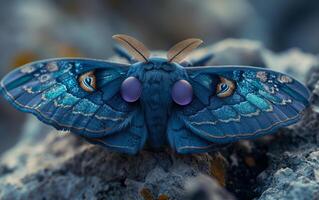 AI generated Splendid Blue Moth Adorned with Eye Designs photo