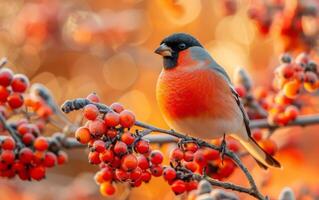 AI generated The Bullfinch and Its Winter Berry Feast photo