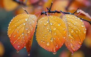 AI generated Focused View of Birch Leaves Morphing into Fall Shades photo