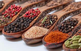 Assortment of Spices in Wooden Spoons photo