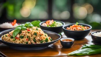 AI generated Basil fried rice with pork , Thai food photo