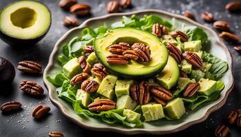 AI generated Salad with avocado and pecans. photo