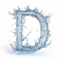 AI generated Stylish modern alphabet. Letter D. Water splashes alphabet isolated on white background. 3D rendering illustration. photo