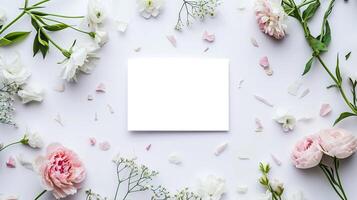 ai generado elegante rosado y blanco flores en blanco antecedentes para boda, cumpleaños, y especial ocasiones foto