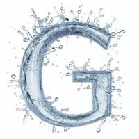 AI generated Dynamic splash of water forms the shape of the letter G, captured with high detail against a white background, embodying the concept of Fluid Typography. photo