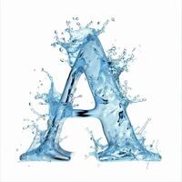 AI generated Stylish modern alphabet. Letter A. Water splashes alphabet isolated on white background. photo