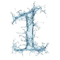 AI generated Blue water splashes alphabet on a white background. Number One Blue water font. Number 1. photo