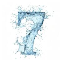 AI Generated Close-up of a blue number seven on a white background. Text made of water splashes, number 7. photo