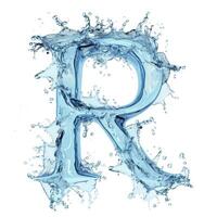 AI generated Splash of water takes the shape of the letter R, representing the concept of Fluid Typography. photo