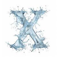 AI generated Latin letter X, texture of water, ice and splashes on white background. photo