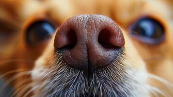 AI generated Close-up photo of a cute dogs nose and mouth with a blurred background, showing intricate details