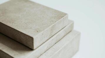 AI generated Close up of a stack of concrete blocks on a white background. Product mock up, natural materials. photo