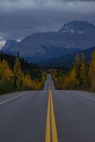 Beautiful straight road in Canada in autumn. photo