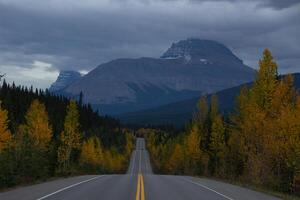 Beautiful straight road in Canada in autumn. photo