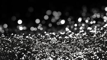 AI generated Silver glitter sparkles on a black background with a smooth transition photo