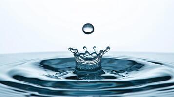 AI generated Drop of water is captured mid-air, creating a beautiful crown splash upon impact with the calm surface below. photo