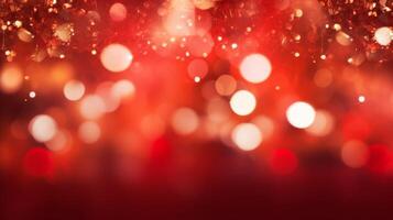 AI generated Red glitter bokeh vintage lights, Happy holiday new year, defocused, Christmas lights photo