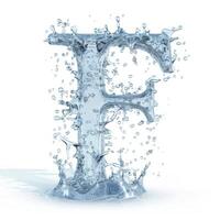 AI generated Dynamic splash of water forms the shape of the letter F, captured with high detail against a white background, embodying the concept of Fluid Typography. photo