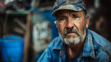 AI generated Portrait of a working man in a uniform and a hard hat. AI Generated photo