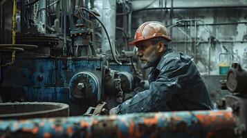 ai generado retrato de un trabajando hombre en un uniforme y un difícil sombrero. ai generado foto